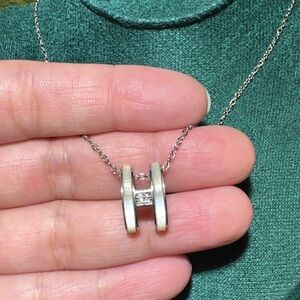Mother of Pearl & CZ Geometric Pendant Necklace